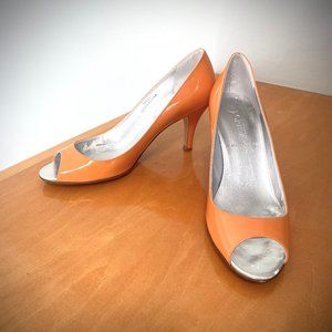 J. Crew Drea Peeptoe Patent Leather Pumps in Melon, 7M